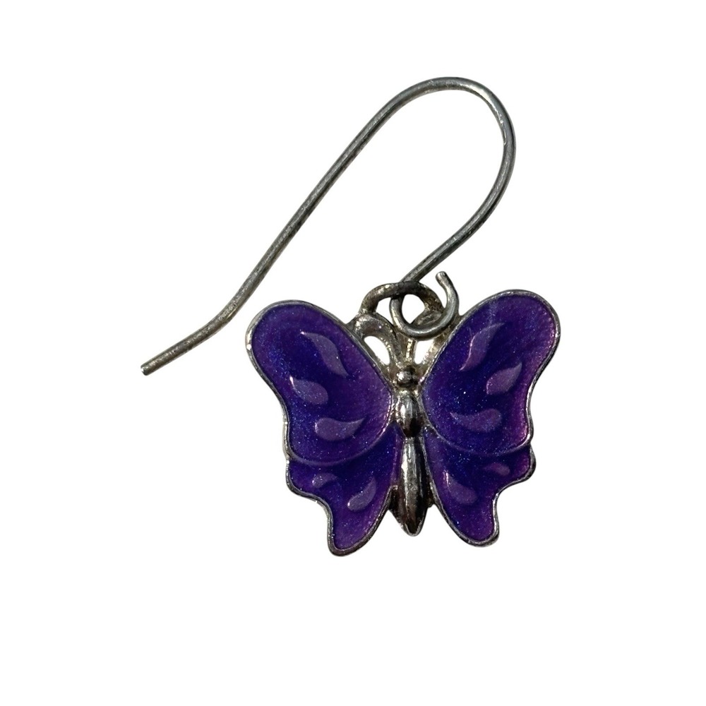 Vintage Signed‎ Avon Silver Tone Purple Enamel Butterfly Pierced Dangle Earrings - Picture 3 of 7
